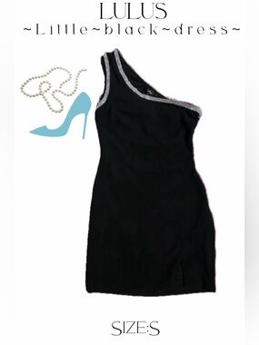 Lulu's Black One-Shoulder Dress with Silver Trim